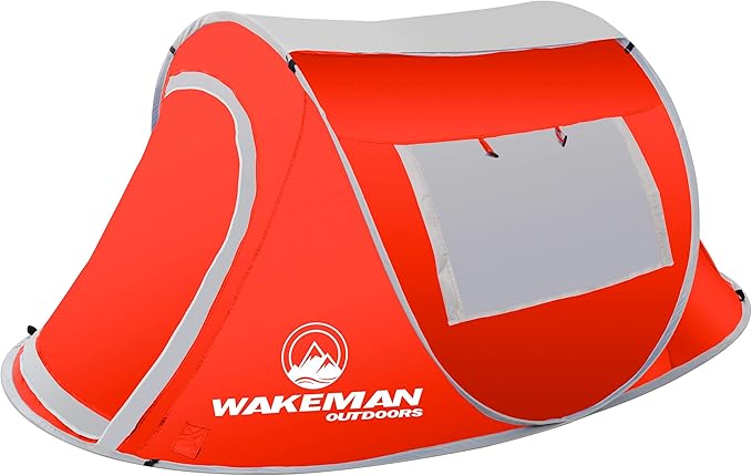 Pop-up Tent 2 Person Water Resistant Barrel Style Tent for Camping with Rain Fly and Carry Bag Sunchaser 2-Person Tent by Wakeman Outdoors (Red)