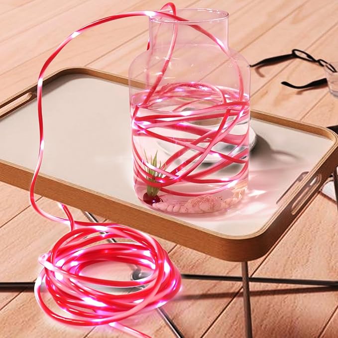 QITONG Solar Christmas Lights 2 Pack Each 33ft 100 LED Red &amp White Candy Cane Rope Light Outdoor Waterproof 8 Modes Fairy Lights in Clear Thin Tube