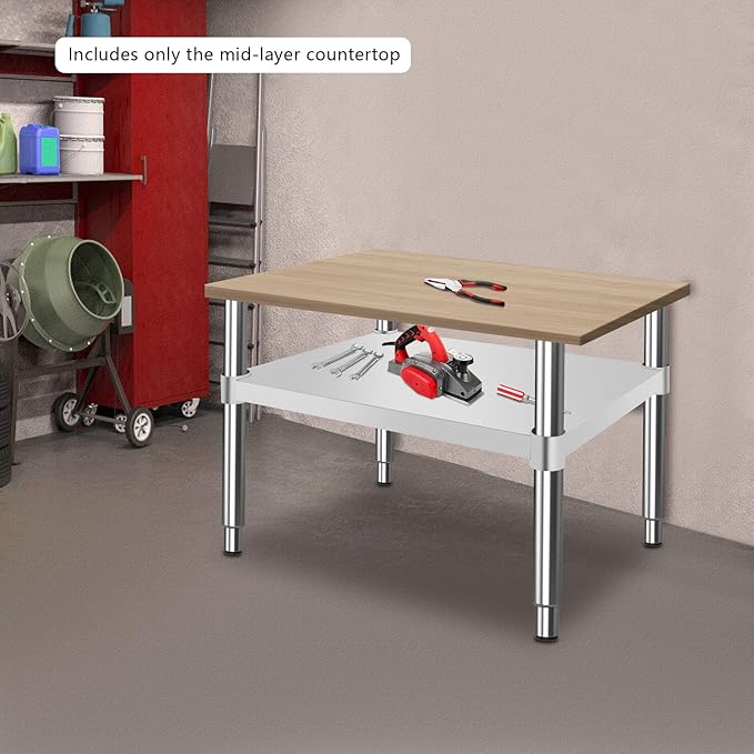 Eapmic Undershelf for Work Tables Adjustable Lower Shelf Stainless Steel Bottom Shelf Add for Commercial Prep Table Restaurant Kitchen Bakery Garage Workshop Use (21.65x15.75in)