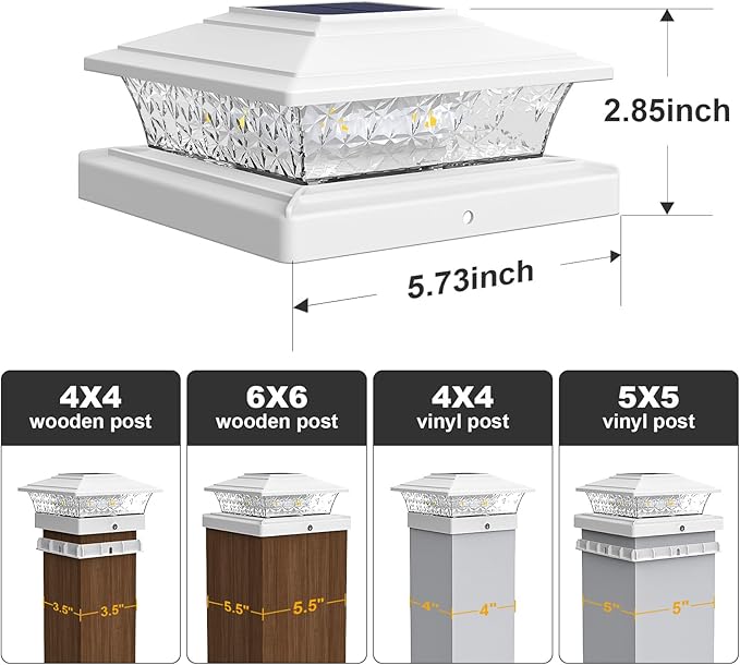 Solar Post Cap Lights Outdoor 12pack Waterproof Fence Post Lights with 16 Ultra Bright LEDs Fit 4x4/5x5/6x6 Wood/Vinyl Posts White Deck Post Lights with Warm/Cool White for Garden Patio Porch Yard