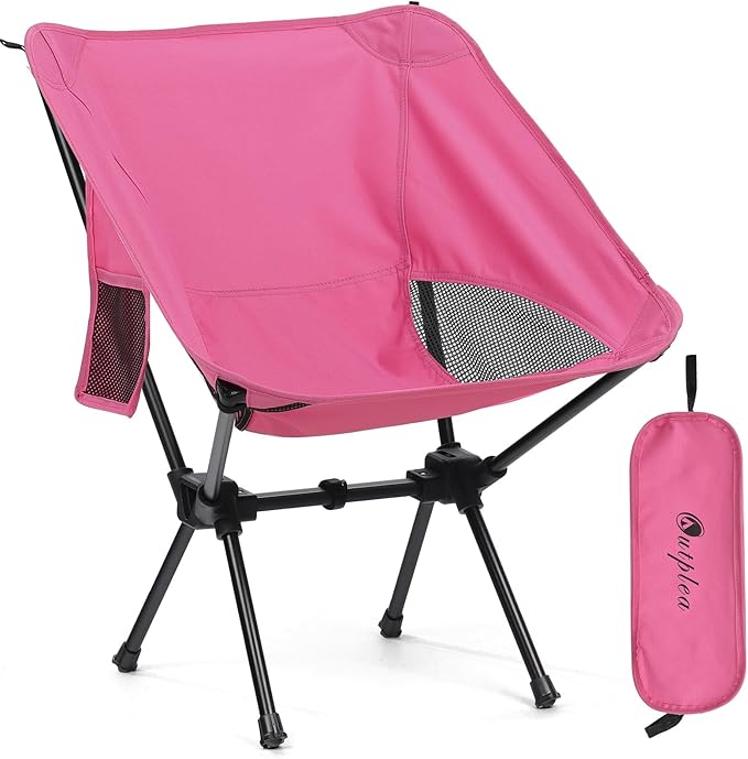 Lightweight Camping Chair with Carry Bag Portable Backpacking Chair with Side Pocket for Adults Women Folding Hiking Hunting Chairs for Lawn Fishing Beach Outdoor Travel Pink
