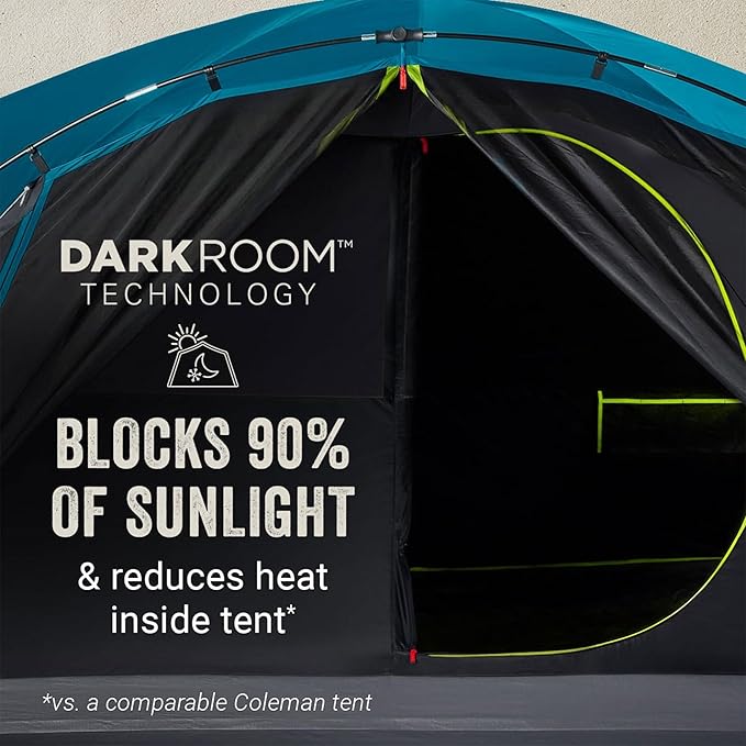 Coleman Carlsbad 4 Person Dark Room Dome Camping Tent with Screen Room E Ports Side Windows and WeatherTec System Teal Blue/Black