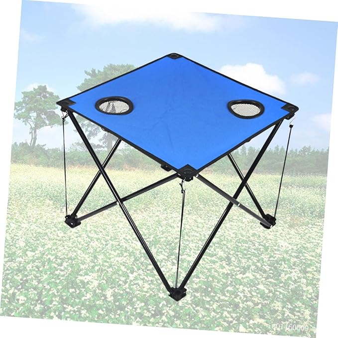Sosoport Portable Folding Table with Cup Holders Lightweight Compact Picnic Desk for Outdoor Camping BBQ and Beach Activities Blue