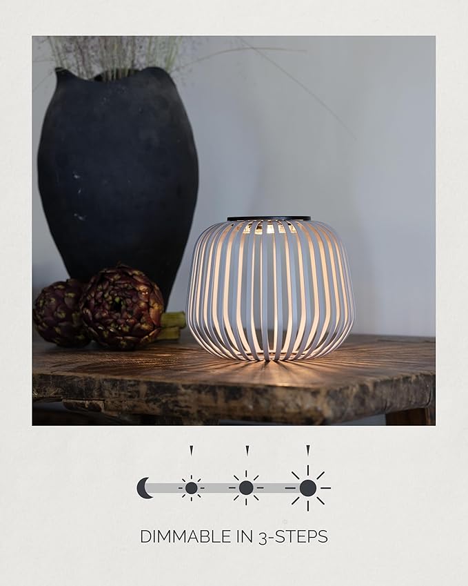 LUUK Studio Solis Wireless Solar LED Accent Lamp Warm White Dimmable Light Water Resistant Indoor Outdoor Use USB-C Rechargeable Living Room Patio Soft Luxury Style White Size S