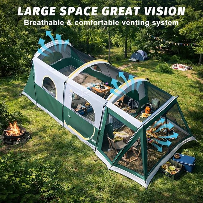 UNP Camping Tent 8 Person Waterproof Big Tunnel Tent with Screen PorchFamily Outdoor Large Tents for Camping 20' x 9' x 80in(H)
