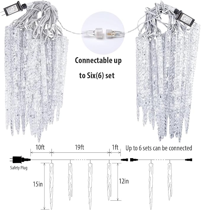 Red and White Icicle Christmas Lights - Outdoor &amp Indoor Hanging with 20 Large Tubes 29FT 8 Modes with Timer Connectable Meteor Shower Lights for Candy Cane Theme Decoration