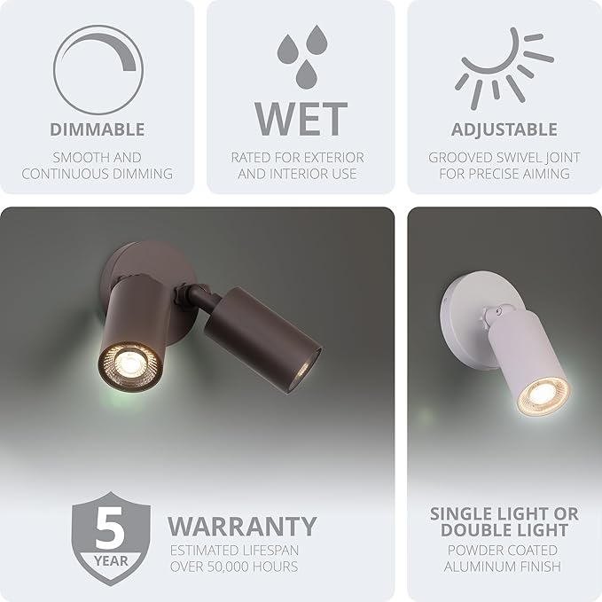 Cylinder LED Double Adjustable Indoor or Outdoor Wall Light 3000K in Bronze