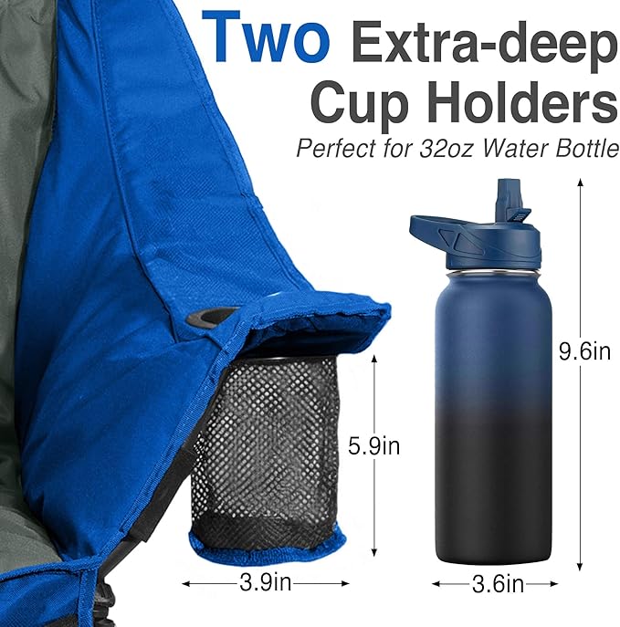 Oversized Camping Chair for Adults - Heavy Duty 400 lbs Padded Folding Chair with Wine Glass Holder 2 Cup Holders &amp Side Pockets Portable Carry Bag for RV Tailgating Lawn