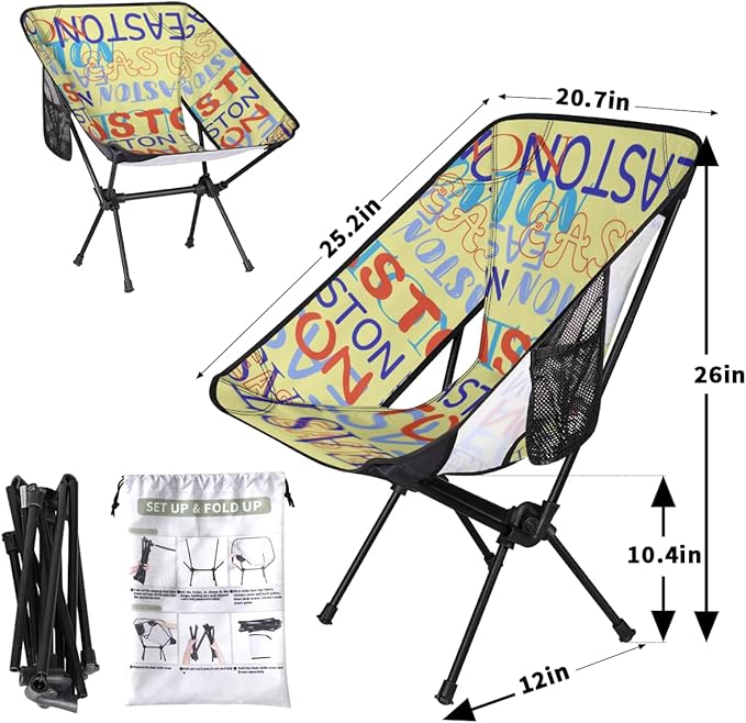 Custom Camping Chair Personalized Portable Backpacking Chair with Name Lightweight Folding Chair for Beach Hiking Yellow