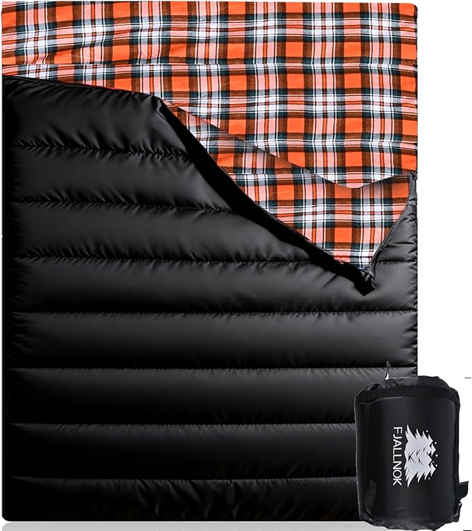 Double Sleeping Bag Cotton Flannel for Camping Backpacking Or Hiking. Queen Size 2 Person Waterproof Sleeping Bag for Adults Or Teens. Lightweight with Compression Sack