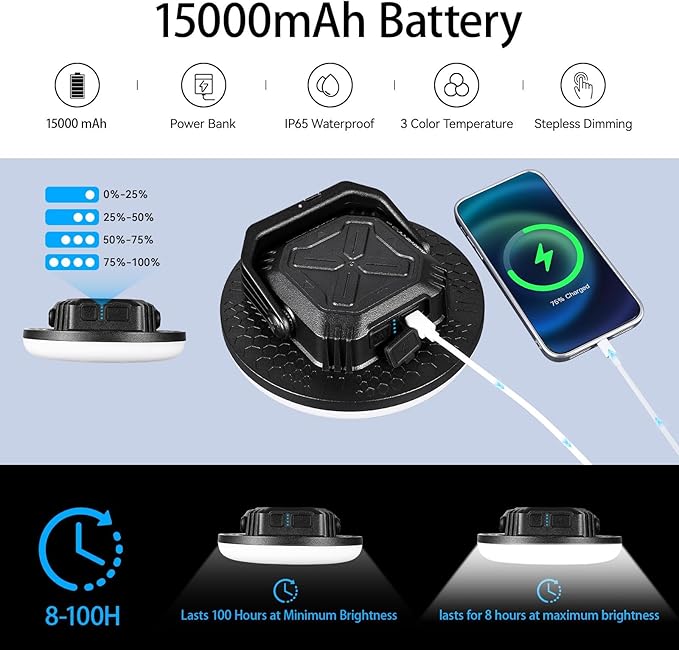 VAVOFO 2Pcs 4000LM 15000mAh LED Camping Lantern Rechargeable 3 Lighting Modes 180LEDs Portable Tent Light with Magnet IP65 Waterproof Hanging Light for Outdoor Power Outages Hurricane（2Pcs）
