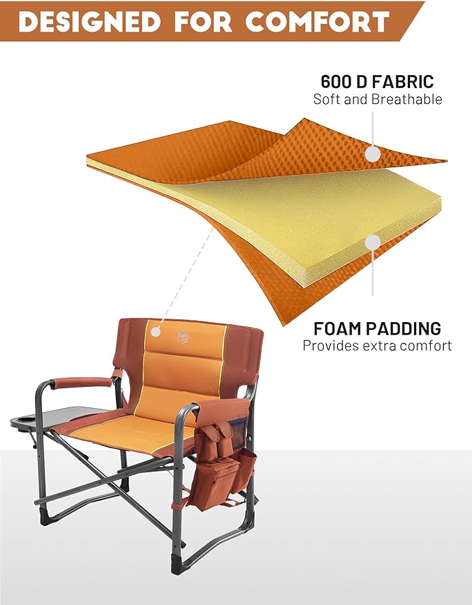 Timber Ridge XXL Upgraded Oversized Directors Chairs with Foldable Side Table Detachable Side Pocket Heavy Duty Folding Camping Chair up to 600 Lbs Weight Capacity (Orange) Ideal Gift