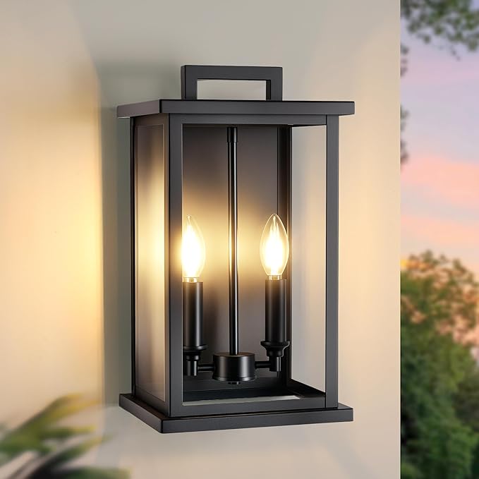 Large Outdoor Sconce Garage Lights Modern Outdoor Wall Light Exterior Wall Lantern Lights for HouseFront Porch2-Light Patio Wall Light Fixture with Thick Glass Shades E12 Waterproof 1 Pack