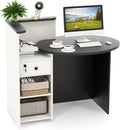 Reception Desk Front Desk Reception Counter with Oval Desktop Open Shelf &amp Lockable Drawer Small Retail Checkout Counter Table Wood Computer Workstation for Home Office Lobby &amp Salon