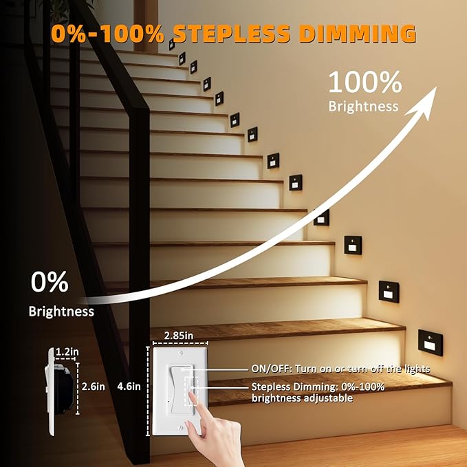 Motion Sensor Stair Lights Indoor Outdoor 5CCT Dimmable LED Step Lamp with Switch 4W 300LM 2700K-6500K IP66 Waterproof Hardwired 120V Stairway Staircase Walkway Lighting- Black 12 Pack ETL