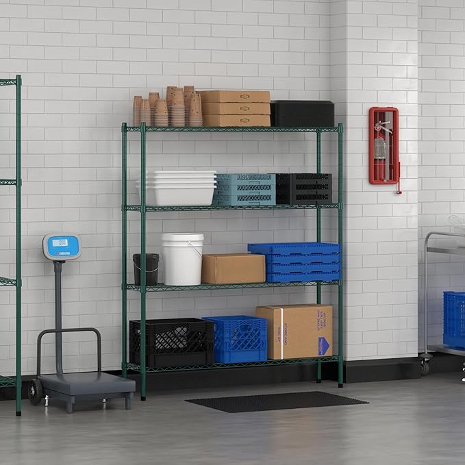 Commercial NSF Listed Green Epoxy Stationary Wire Shelving Kit 12 x 54 x 64 with 4 Shelves Perfect for Warehouse Walk-in Refrigerator Freezer Grocery Store Restaurant Dishroom
