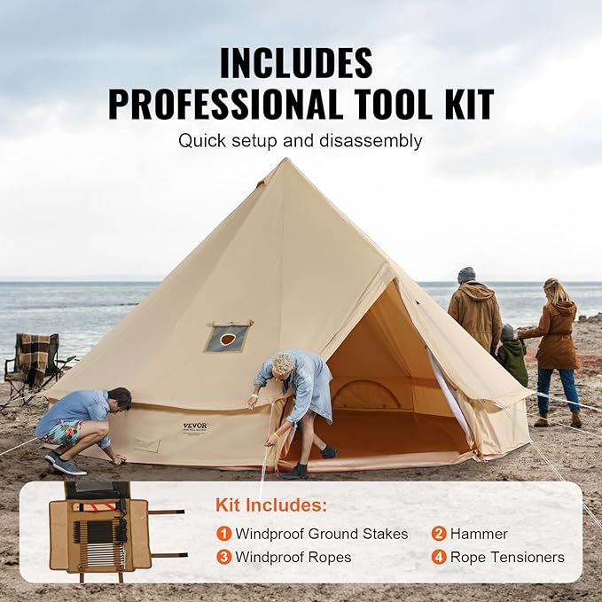 VEVOR Canvas Tent Bell Yurt 4 Seasons for Camping with Stove Jack Breathable Holds up to 4 People Family Camping Outdoor Hunting Party