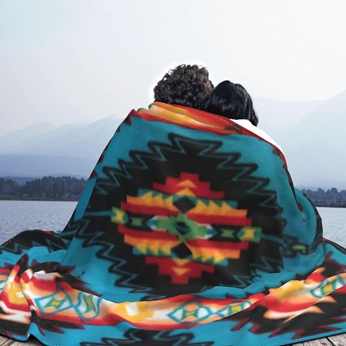 80X60 Southwestern Native American Lightweight Flannel Blanket - Soft and Breathable Polyester Suitable for Travel Camping and Home Decoration