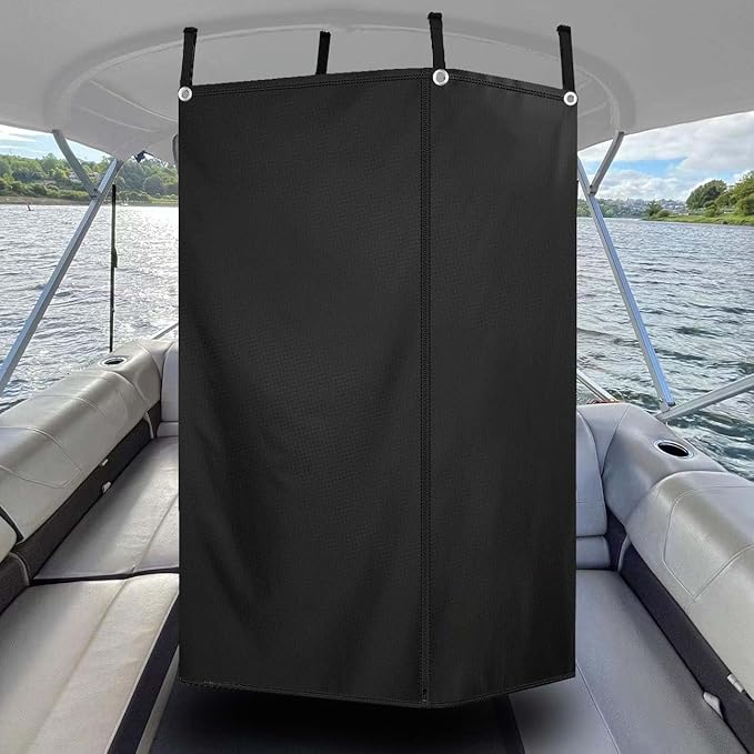 Privacy Curtain Tent for Boats Portable Heavy 600D Marine Grade Waterproof Fabric Pontoon Boat Changing Room and Privacy Room Easy to Install Under Bimini Top 30 L 27 W 72 H (Black)