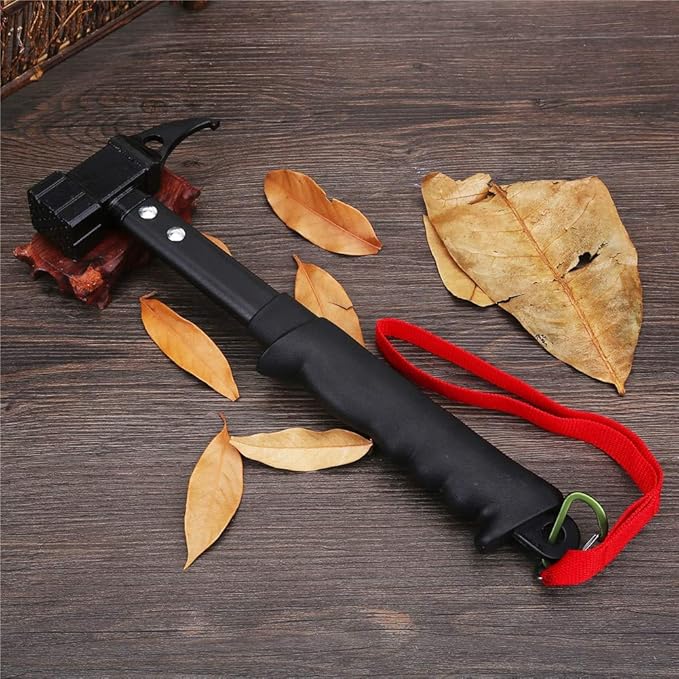 Outdoor Framing Hammer campinghammer High StrengthHead Rubber Handle with Lanyard Nail Puller Camping Survival Tool Hammer Tent Stakes