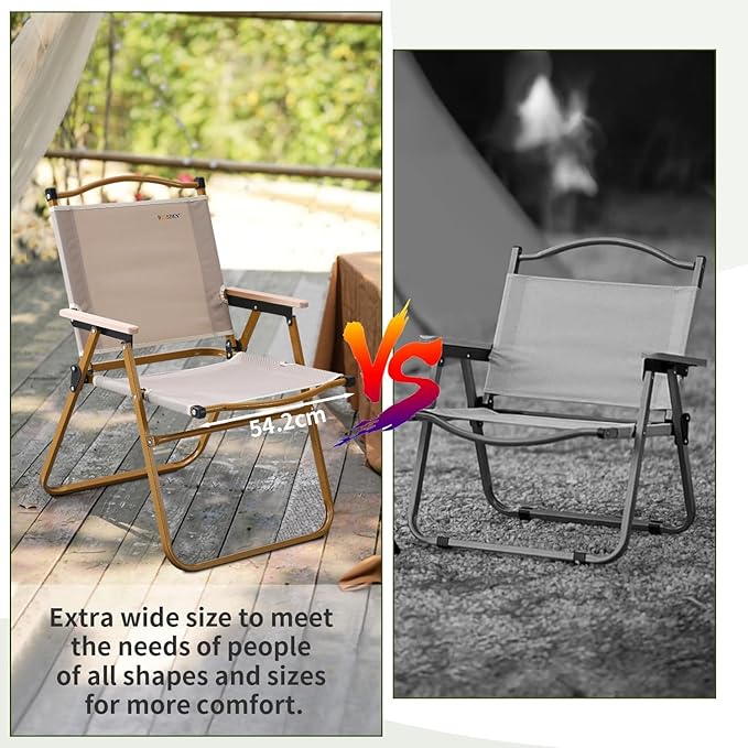 BOOSDEN Camp Chair Portable Outdoor Wide Folding Camping Chairs Ultralight Beach Chair with Wooden Handle for Picnic Lawn Leisure Park Travel Hiking Fishing Foldable Chairs Support 330Lbs