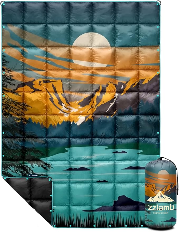 zzlamb Camping Blanket for Cold WeatherOutdoor Puffy Blanket Portable Down AlternativeWindproof Warm Cloak with SnapsCozy Quilt Backpacking Picnic RV Travel Plane Car Hammock Beach Climbing