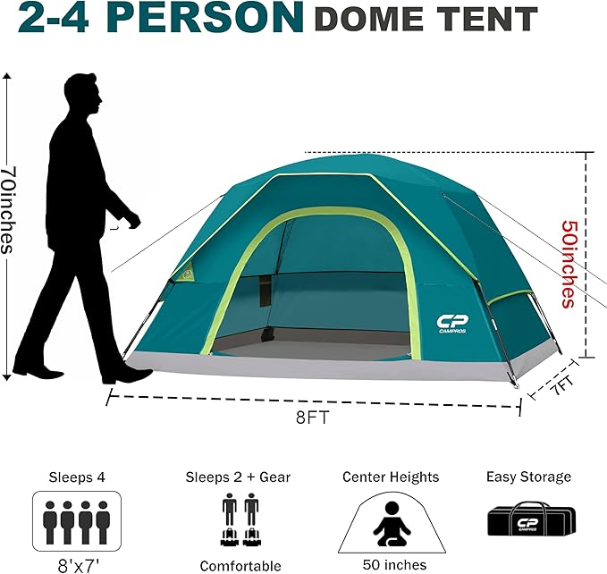 Tents for Camping 4 Person Tent Waterproof Windproof Double Layer Camping Tent Easy Setup Dome Tent with Large Mesh Windows &amp Wider Door for Outdoor Camping &amp Hiking
