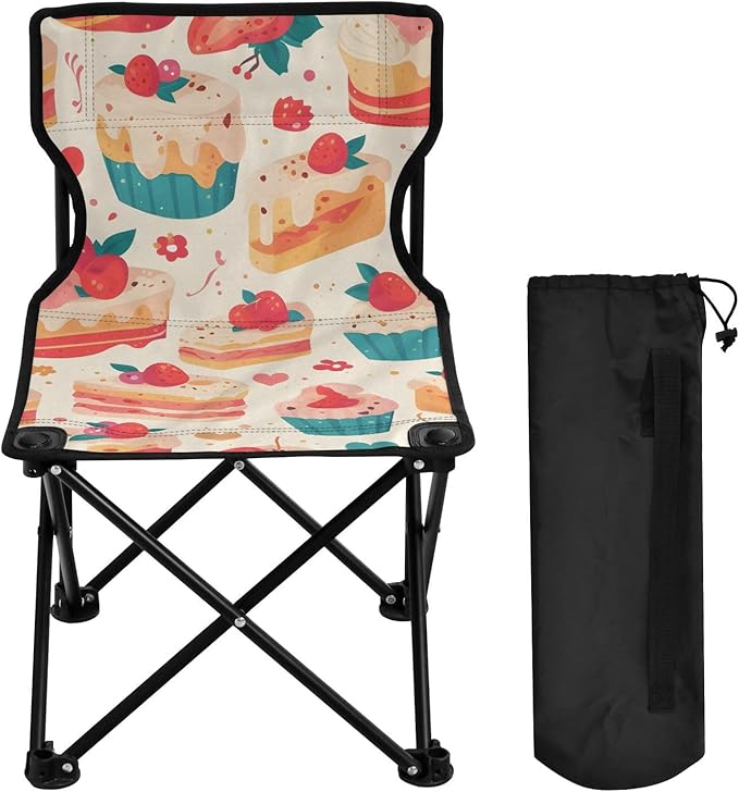 Cupcakes Portable Camping Chairs Folding Chair - Durable Oxford Fabric Lightweight Iron Frame Easy Fold Design - Ideal for Outdoor Activities Camping Fishing and Travel