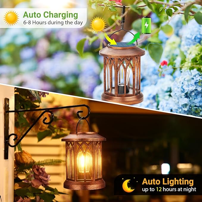 WdtPro Solar Lanterns Outdoor Hanging 4 Pack Upgraded Bright Solar Lantern Lights Outdoor Waterproof Solar Powered Lantern Over 12Hrs for Outside Garden Yard Patio Decor (Copper)