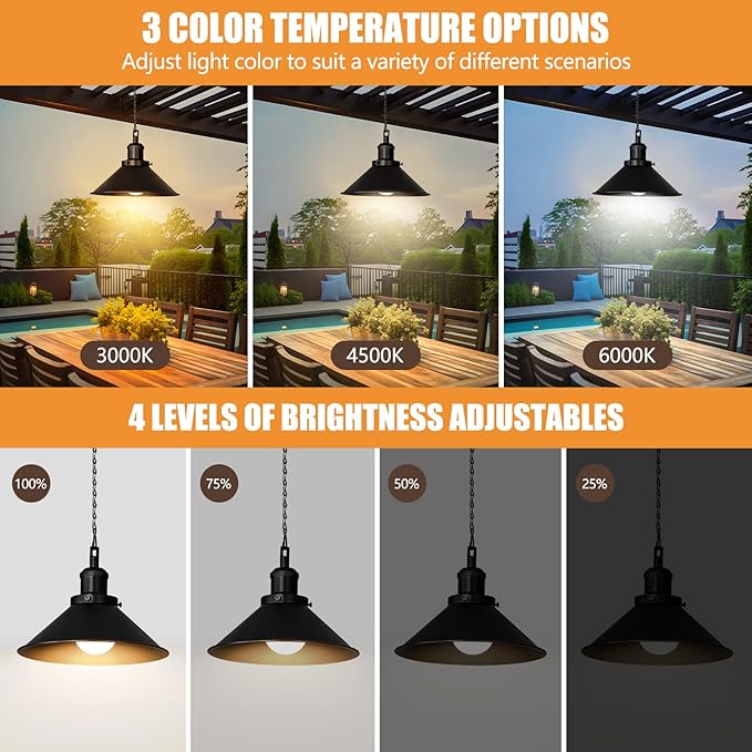 2 Pack Black Portable Battery Operated Hanging Lights Rechargeable Wireless Outdoor Pendant Light with Remote Battery Powered Chandelier Lantern Fixture for Indoor Outdoor Gazebo Porch Patio