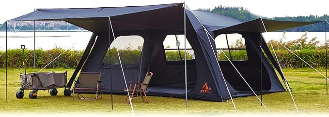 KTT Extra Large Tent 12 Person(A)Awning Family Cabin Tents2 Rooms4 Doors and 4 Windows with MeshStraight WallWaterproofDouble LayerBig Tent for OutdoorPicnicCampingFamily Gathering。