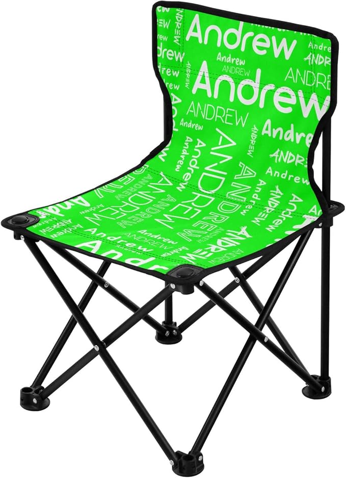 Lime Custom Folding Camping Chair for Teen Child Personalized Name 14.6×14.6in Portable Outdoor Chair with Carry Bag for Beach Picnic Barbeques