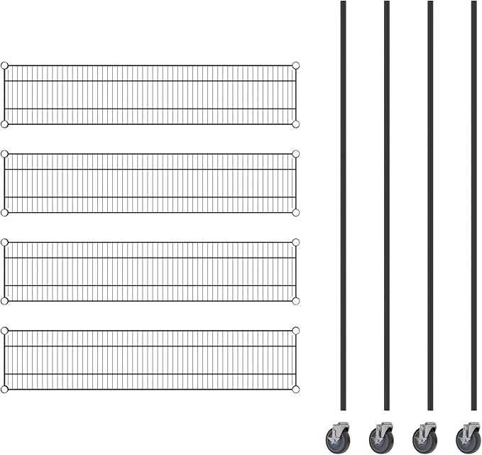 Commercial NSF Listed Black Epoxy Mobile Wire Shelving Kit 12 x 54 x 80 with 4 Shelves Perfect for Warehouse Walk-in Refrigerator Freezer Grocery Store Restaurant Dishroom