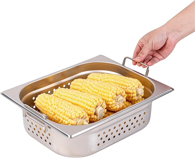 Restaurantware Perforated Steam Table Pan - Half Size - 4 Deep - Collapsible Handles - Anti Jam - Commercial Grade Stainless Steel - 1ct Box - Met Lux