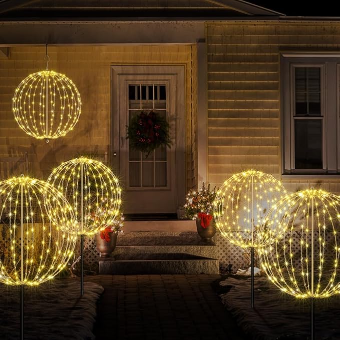 Lightshare 20IN 200LED Light Ball Yard Decoration Pathway Lights Sphere Light Fold Flat Metal Frame Indoor Outdoor Waterproof Garden Lights Plug in
