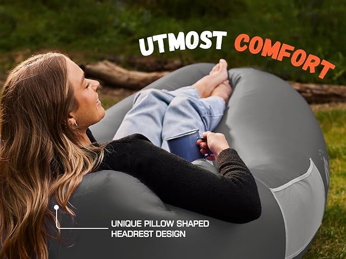 WEKAPO Inflatable Couch Air Lounger Chair - Camping &amp Beach Accessories Portable Blow up Sofa for Hiking Lawn Indoor/Outdoor Movies &amp Music Festivals. Lightweight and Easy to Set Up Air Ham