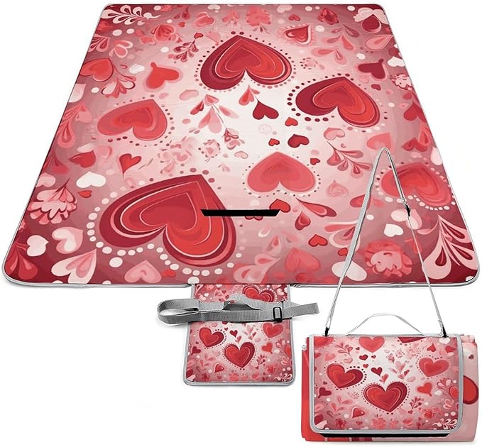 Valentine Pattern Beach BlanketPortable Waterproof Picnic Blanket58.3''x 58.3'' Extra Large Picnic Mat for BeachCamping Grass Lawn Park Accessorie for Festival BBQ
