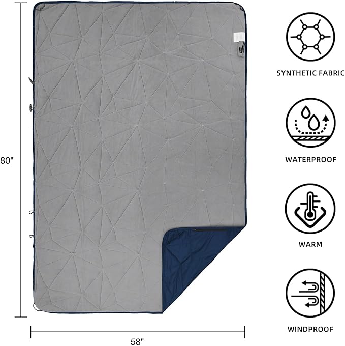 Large Outdoor Waterproof Blanket Extra Thick Fleece Stadium Blanket for Camping Car Pet Picnics - Windproof Wearable Machine Washable 80 x 58 (Dark Blue)