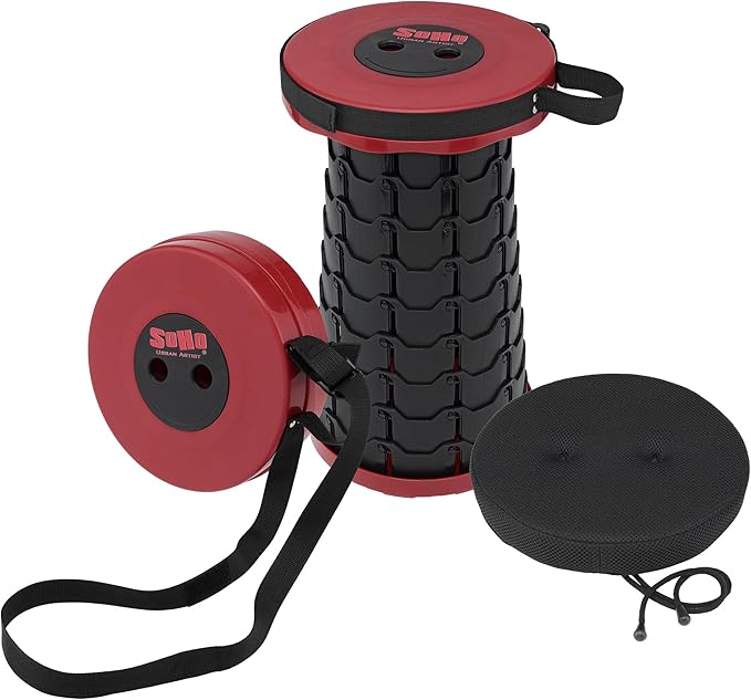 Soho Urban Artist Collapsible Telescoping Stool with Upgraded Thick Cushion - Lightweight 2.46 lbs Pop Up Stool Adjustable Seat Height 2.6'' to 17.6'' Portable with Non-Slip Base &amp Shoulder Stra