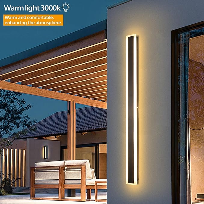 2 Pack 47 Inch Long Outdoor Wall Lights 3000K Black Exterior Light Fixtures Wall Mount Modern Porch Lights Wall Sconce Long LED Modern Outdoor Exterior for House Front Door