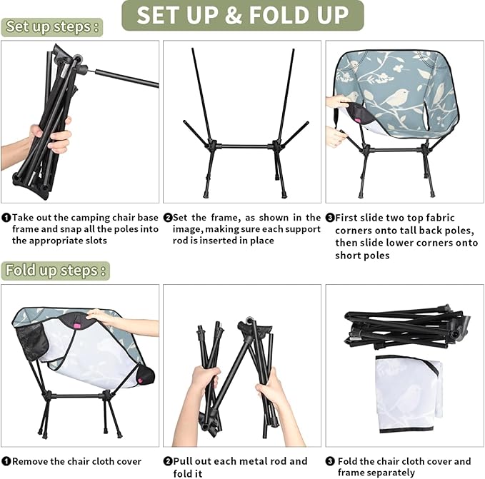 Honeybaby Folding Camping Chair Branches Birds Camping Chairs Lightweight Portable Chair Outdoor Foldable Chairs for Camping Travel Picnic Beach Hiking