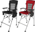 Extra Tall Folding Chairs for Adults 2 Pack Portable Bar Height Foldable Director Chairs for Camping Outside Comfortable with Makeup PocketHigh Back and Footrest Black and Red