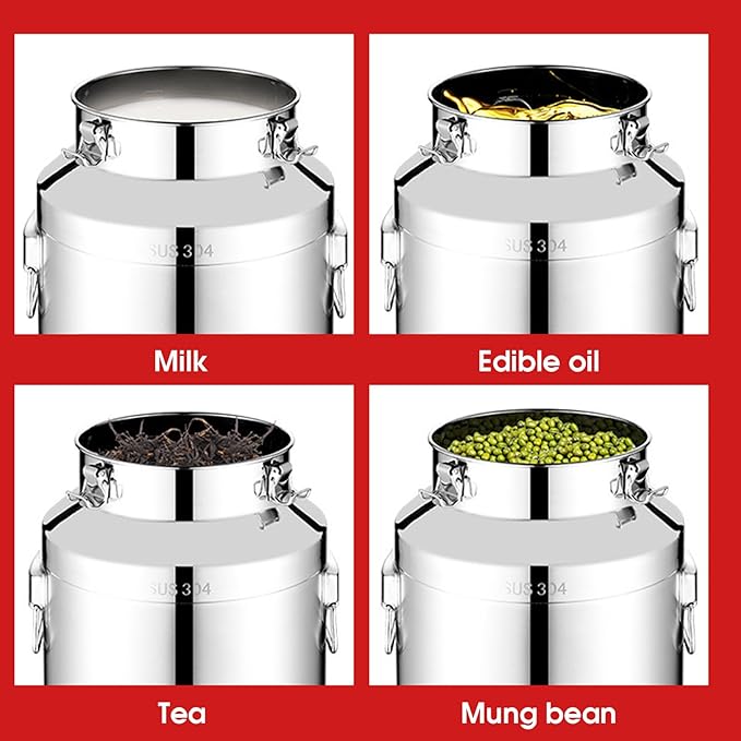 Milk Can 5L Stainless Steel Water Dispenser Honey Bucket Heavy Duty with Spout Locking Sealed Lid and Handle for Wine Cooking Oil Milk Grains