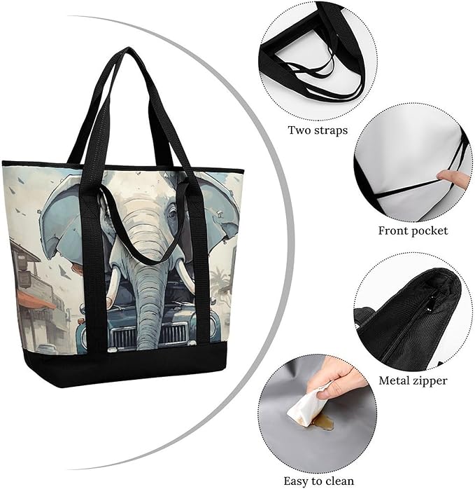 Insulated Shopping BagLarge Reusable Cooler Bags Car Elephant Printed Foldable Shopping BagTravel Waterproof Shoulder Bag