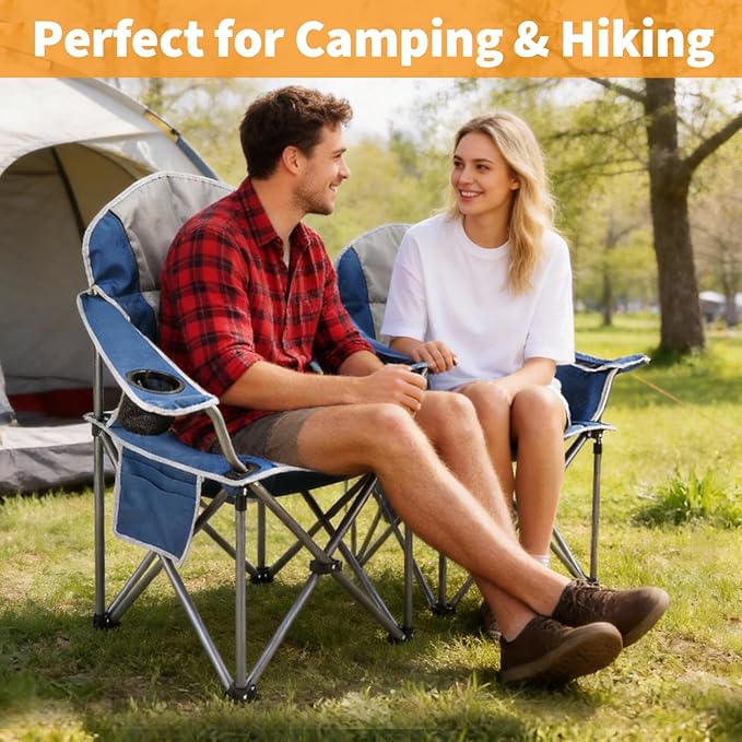 NEWBULIG Oversized Folding Camp Chair for Adults 500 LBS Heavy Duty Support Portable Outdoor Collapsible Chairs with Cup Holders Side Cooler &amp Pockets for Lawn Beach Fishing Hiking Blue