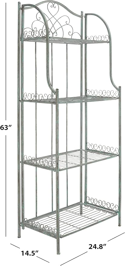 SAFAVIEH Outdoor Collection Amaris Victorian Antique Dark Green Wrought Iron 4-Tier Baker's Rack