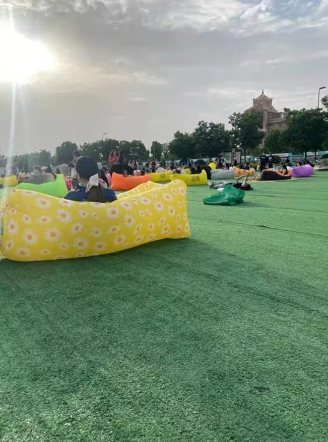 Inflatable Lounger Air Chair Sofa Bed Sleeping Bag Couch for Beach Camping Lake Garden ¡­ (Yellow (Little Daisy))