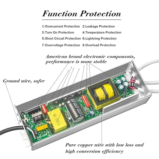 LED Driver 300 Watts (100W X3) 25A Waterproof IP67 Power Transformer Adapter 90-265V AC to 12V DC Low Voltage Output with 3-pin Plug 3.3 ft LED Cable for LED Lighting Outdoor Light and Any 12V DC