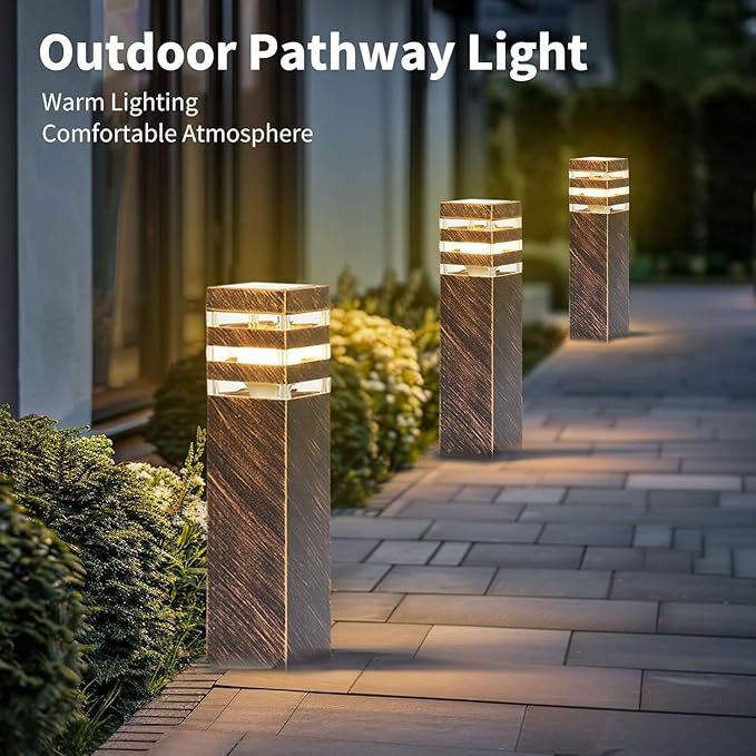SLAWA 15In Pathway Lights Bronze E26 Outdoor Landscape Path Lights Die-Casted Aluminum Walkway Lights Modern Landscape Sideway Lighting IP65 Waterproof Patio Porch Exterior Floor Lamp with Bulbs