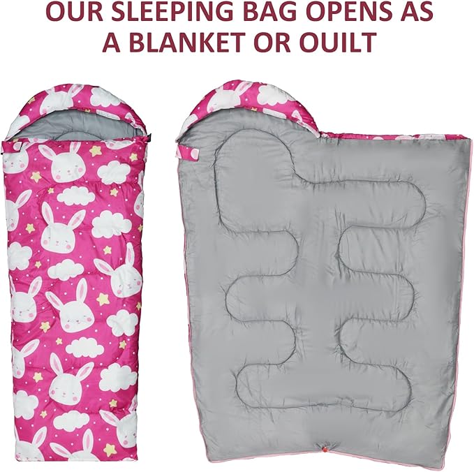 Kids Sleeping Bags - Camping Sleeping Bags with Carry Bag - Compact Sleeping Bag for Hiking Backpacking 3 Season Warm &amp Cool Weather Lightweight Waterproof Outdoor Travel for Boys Girls